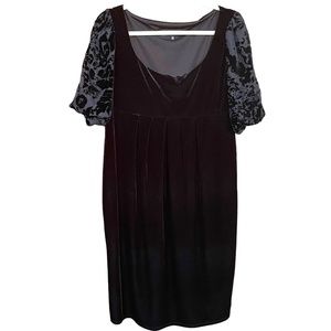 Jones New York Black Velvet Puff Sleeve Empire Waist Dress Size 12